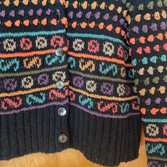 - Peruvian Connection Multi Color Button Front Cardigan With Hoodie. Medium - Picture 2 of 11